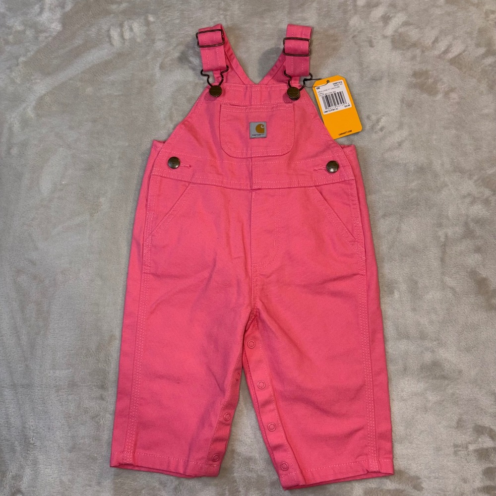 Carhartt Girls Pink Canvas Bib Overalls Loose Fit OX9712-G 6M